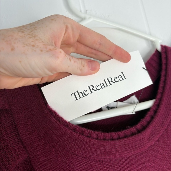 Tsesay 100% Cashmere Puff Sleeve Sweater Short Sleeve Size Small Fall Magenta - Picture 7 of 7